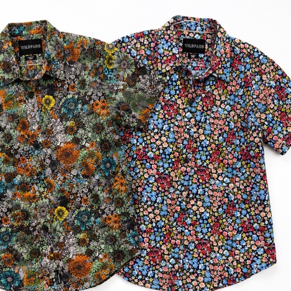 Wildfang Essential Button Up Shirt Mens Large Floral Cotton SS Bundle 2pk WN7100